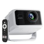 A WZATCO smart projector and its remote, from the brand's own store photography
